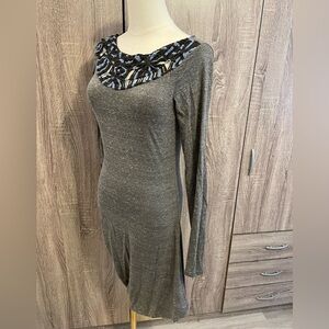 Unique FREE PEOPLE Grey Heathered Dress with Crochet Neckline & asymmetrical hem